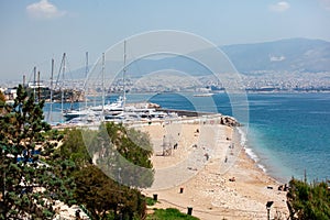 Small sailing boats and yachts docked at port of Piraeus, Greece