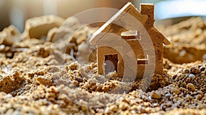 A small sand house stands on the ground