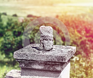 Small sandstone statue head pedestal