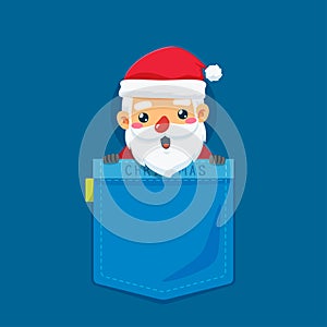 Small Santa Claus in a pocket. Isolated Vector Illustration