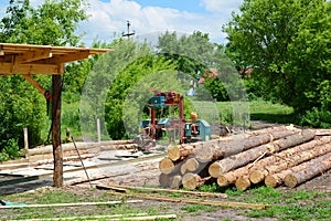 Small sawmill in open air, Russia