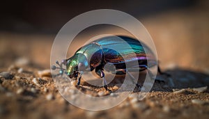 Small scarab beetle crawling on green leaf generated by AI