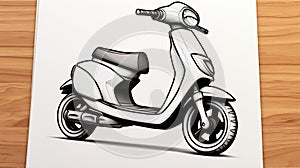 Minimalistic Moped Pencil Drawing Clipart With Cartoon Style photo