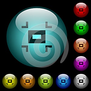 Small screen icons in color illuminated glass buttons
