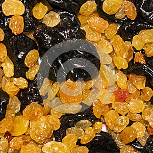 Small seedless raisins.Background of raisins.Dried dried plum