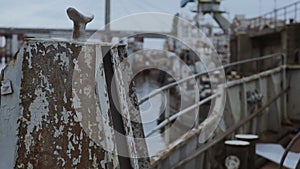 Small serving boat in the port, rack focus