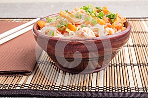 Small serving of rice vermicelli hu-teu with vegetables