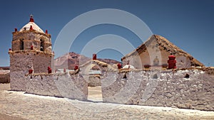 Small seventeenth-century church in the village of Parinacota, at 4,400 meters above sea level, in the Lauca National Park,