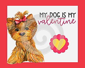 Small Shaggy Dog with a bow illustration for Valentine`s Day