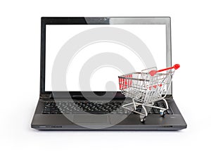 Small shopping cart on laptop