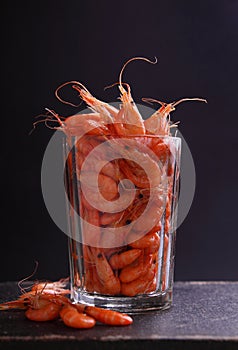 Small shrimp (crustaceans) in a glass