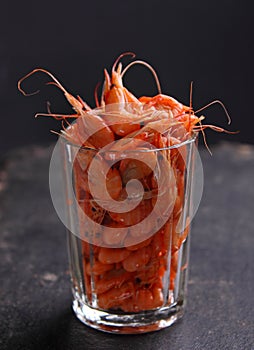 Small shrimp (crustaceans) in a glass