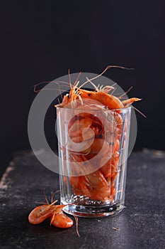 Small shrimp (crustaceans) in a glass