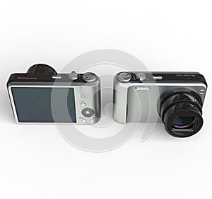 Small silver cameras