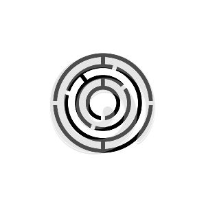 Small simple round shape maze icon and logo. Round labyrinth symbol. Vector editable template for website elements, print.