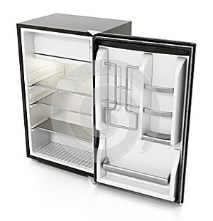 Small size hotel refrigerator isolated on white background. 3D illustration