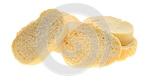 Small sliced French bread on a white background