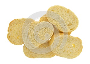 Small sliced French bread on a white background