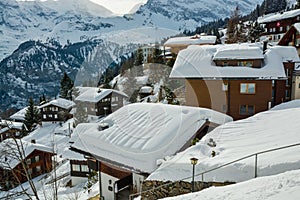 Small snowy village of Murren in Bernese Alps