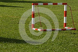 Small soccer goal on an open field