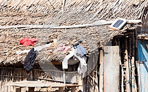 Small solar panel on a large roof in Madagascar