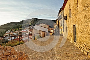 Small spanish old town Ares with mountains view