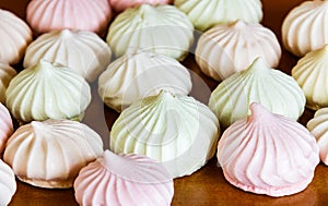 Small spiral meringues. Selective focus