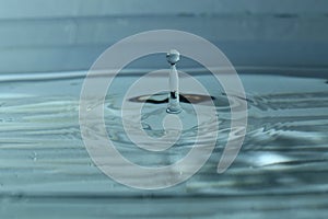 Small splash from a water drop on water surface creating ripples ripples