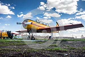 Small sports aircraft at the ground airfield