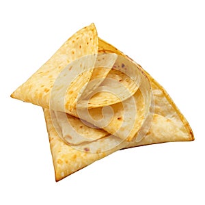 Stack of Folded Yellow Corn Tortillas Isolated on White Background mexican food flatbread