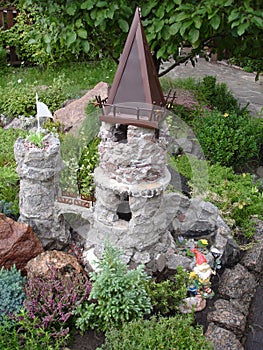 Small stone castle on the alpine hill