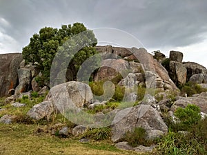 A small stone hill in a clouded day