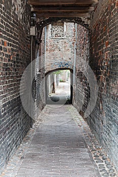 A small street in the city Middelburg in the Netherlands