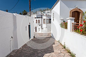 Small street in Greek village Asklipio on Rhodes