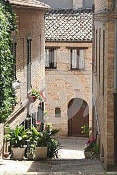 Small street in Recanati, Marche Italy