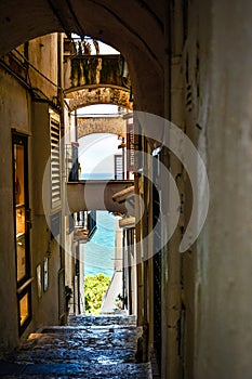 Small street in the suggestive historic center of Sperlonga, Latina. Italy