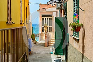 Small street in town Pizzo leading to the sea, Calabria, Italy