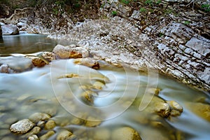 Small stretch of the Volturno river in early spring, Molise region, Italy