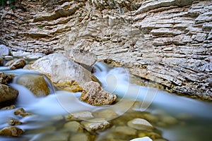 Small stretch of the Volturno river in early spring, Molise region, Italy