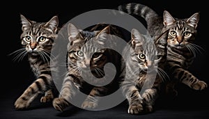 Small striped kitten sitting, staring at camera with playful alertness generated by AI