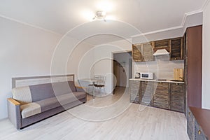 Small studio apartment and kitchen hightech interior