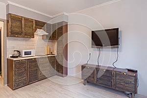 Small studio apartment and kitchen hightech interior