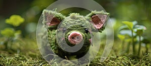 Small Stuffed Pig in Grass