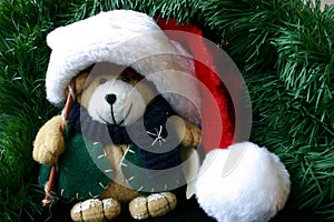 Small Stuffed Teddy Bear Wearing Santa's Hat
