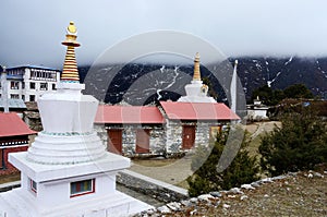 Small stupas in Tengboche buddhist monastery,Nepal photo