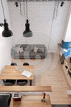 Small and stylish studio apartment, top view