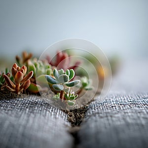 A Small Succulent Garden Grows and Roots in the Gaps Between the Minimalist Gray Sofas