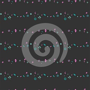 Small swirls and flowers put in lines inside seamless pattern