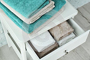 Small table with clean towels
