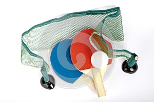 Small table tennis rackets with ball and net